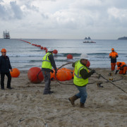 KM3NeT-Fr: Laying the MEOC toward the powerhut at the beach