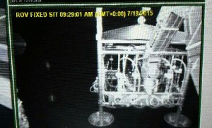 KM3NeT-It: Junction Box being installed. Note the arm of the ROV (Remotely Operated Vehicle).